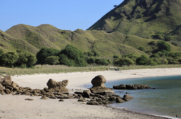 White sandy beach in Padar Island, Indonesia