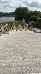 Stone Steps Overlooking Formal Garden and Lake