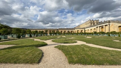 Versailles Palace Garden View with Paths and Building Facade