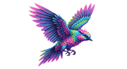 Rainbow bird in flight 3d rendered isolated on transparent background