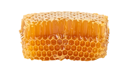 Honeycomb with dripping honey isolated on transparent background