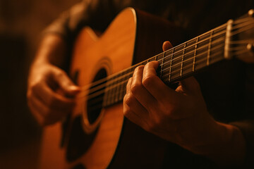 Fototapeta premium Person playing guitar in the dark.