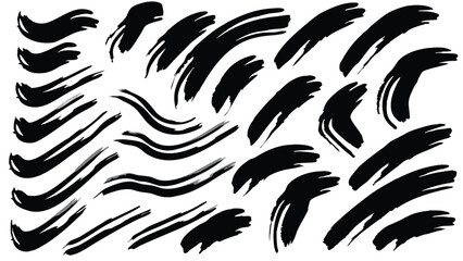 Collection of various black brush strokes with different shapes and sizes on a white background art design
