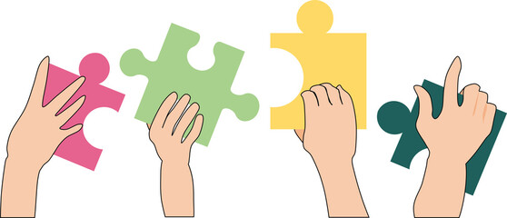 チームワークのグラフィック素材イラスト(パズルのピース)