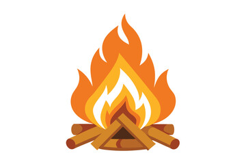 Cartoon Campfire with Bright Flames and Wooden Logs on Isolated White Background