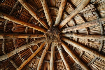 Bamboo Thatched Roof Structure From Inside View high resolution picture