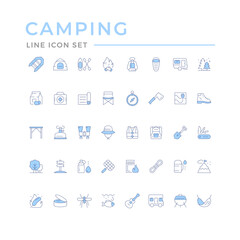 Set color line icons of camping