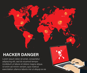 Cyber Threat World Map Digital Warfare Global Map Vector stock illustration
