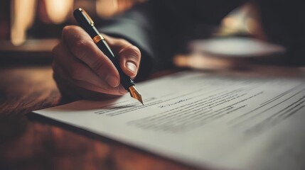 A hand writing on a document with a fountain pen