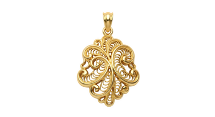 Gold filigree pendant 3d rendered isolated on transparent background