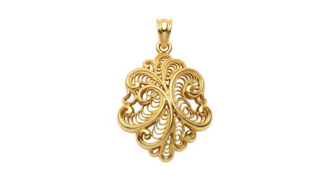 Gold filigree pendant 3d rendered isolated on transparent background - Powered by Adobe