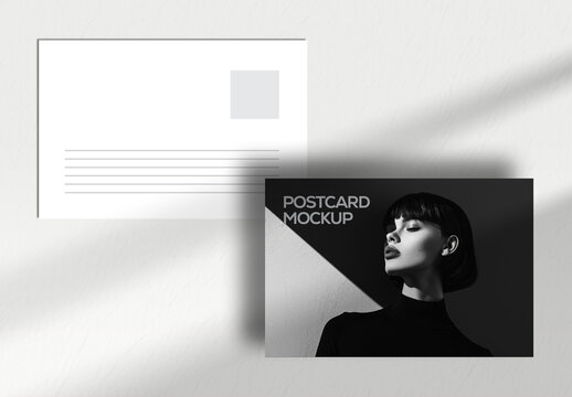 Minimalist Postcard Mockup with Monochrome Portrait and Elegant Shadow Overlay