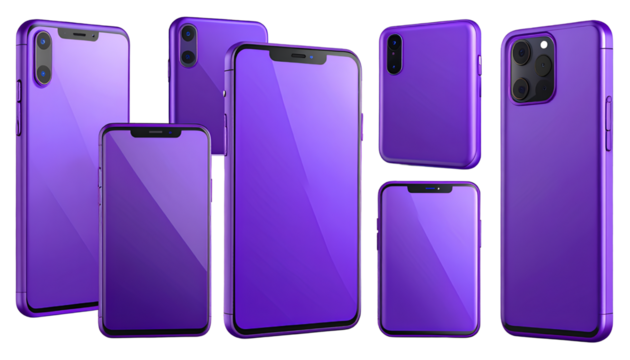 All-Side View of Purple Vector Pro Mobile Phone, 3D Realistic PNG