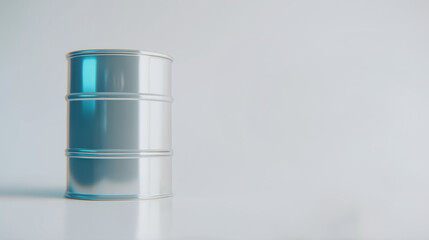 Oil Drum: A metallic oil drum. Clean and pristine in a studio setting.