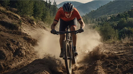 Man riding a mountain bike on a rugged outdoor trail