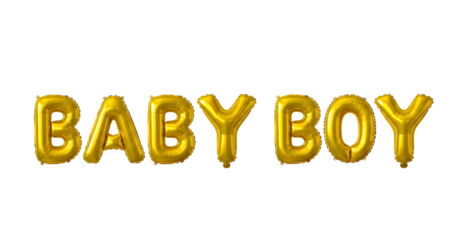 Golden "Baby Boy" Foil Balloons 3d rendered isolated on transparent background - Powered by Adobe