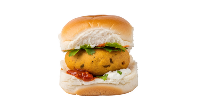 Vada Pav Indian Street Food isolated on transparent background - Powered by Adobe