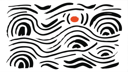 Fototapeta premium Abstract illustration of black brush strokes with a single orange circle in the center design art work