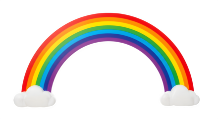 Colorful rainbow with clouds 3d rendered isolated on transparent background