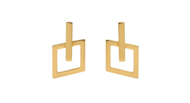 Gold geometric drop earrings 3d rendered isolated on transparent background