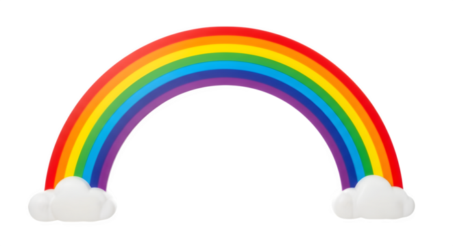 Colorful rainbow with clouds 3d rendered isolated on transparent background
