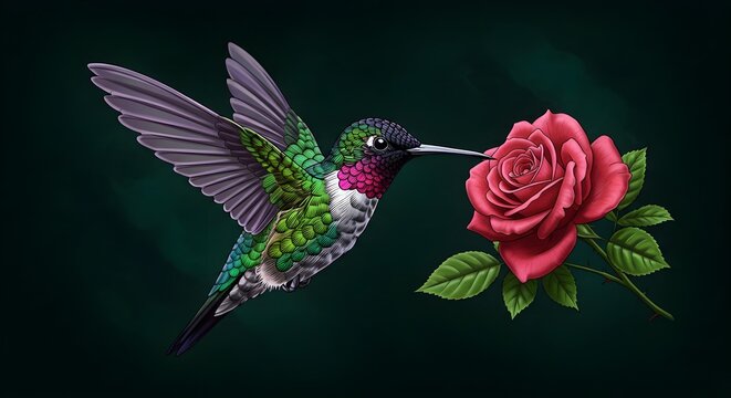 Hummingbird, Rose, Flower, Hummingbird and Rose
