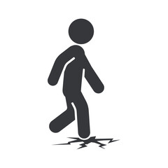 Isolated warning sign thin ice or fragile surface, advising caution while walking, especially on rooftops or unstable areas