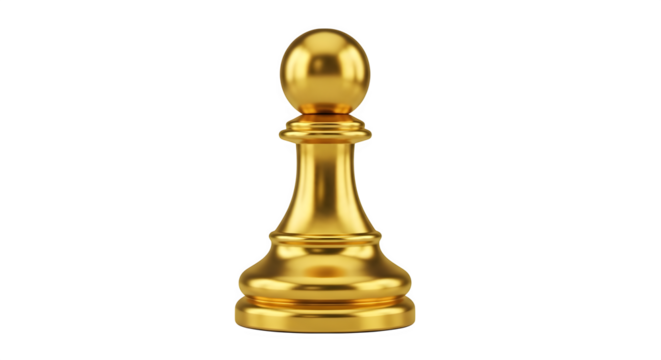 Golden chess pawn 3d rendered isolated on transparent background