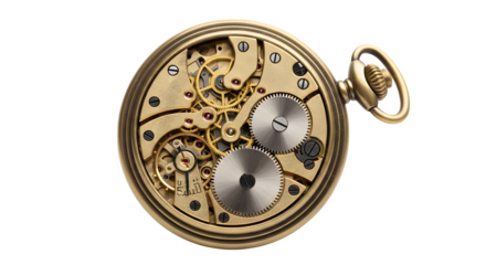 Antique Pocket Watch Mechanism isolated on transparent background