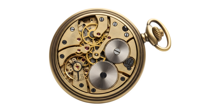 Antique Pocket Watch Mechanism isolated on transparent background - Powered by Adobe