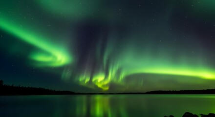 Aurora borealis, Northern lights, Aurora, Aurora Borealis Reflection on Calm Lake at Night
