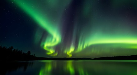 Aurora borealis, Northern lights, Aurora, Aurora Borealis Reflection on Calm Lake