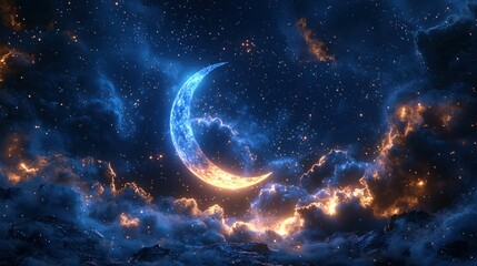Obraz premium Cosmic crescent moon night sky