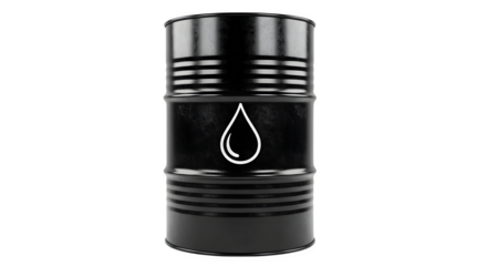 Oil drum with droplet 3d rendered isolated on transparent background