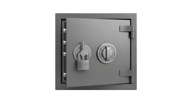 Steel safe door, 3d rendered isolated on transparent background