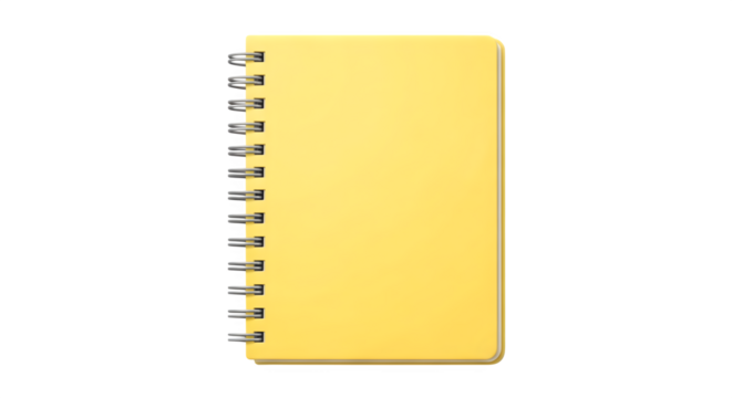 Yellow spiral notebook 3d rendered isolated on transparent background