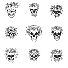 Fototapeta premium set of human Skull with Floral Crown