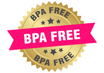 bpa free. bpa free round pink and gold label isolated on transparent background