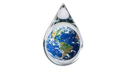 Earth within a water droplet, 3d rendered isolated on transparent background