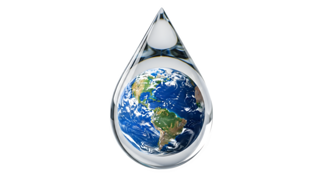 Earth within a water droplet, 3d rendered isolated on transparent background - Powered by Adobe