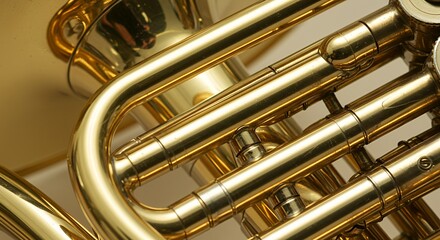 Naklejka premium Close-up of a Golden Euphonium: Intricate Details of a Brass Instrument