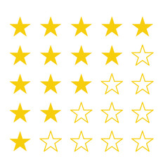 Five stars icon Vector. Customers rate the product with five stars flat icon. Star, rating star icons. Set of different ratings. Ideal for apps, websites, products, and services showcasing rankings.