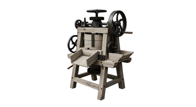 Antique cider press 3d rendered isolated on transparent background