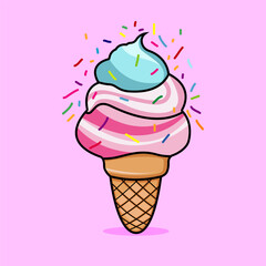 delicious ice cream illustration in kawaii style