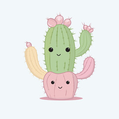 cartoon cactus illustration in kawaii style