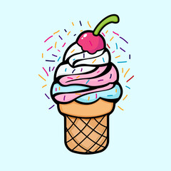 delicious ice cream illustration in kawaii style