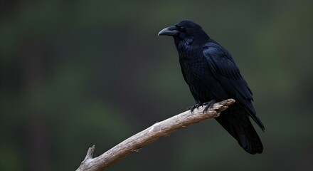 Raven, Corvus corax, Bird, Raven Perched on a Branch