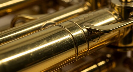 Naklejka premium Close-up of a Gold Trombone's Valves: Intricate Details and Gleaming Brass