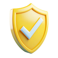3D Of Yellow Shield Checkmark Icon on Transparent Background