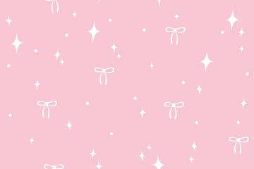 Cute elegant coquette seamless pattern. Stars and bows vector background. Girly pastel design.